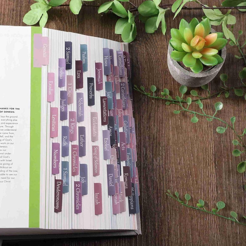 thinkor Laminated & Repostion Bible Tabs, Large Print Christian Gift for Women and Men, Easy to Read and Apply Bible Journaling Tabs (Purple & Pink Print) - Image 5